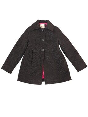 Cherokee Girls Black Leopard Peacoat Jacket Pink Lining M 7-8